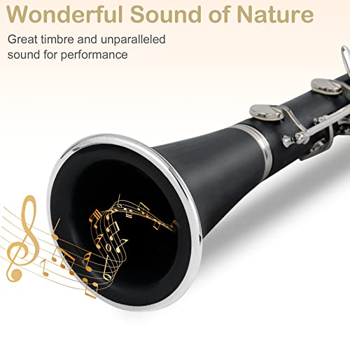 Ktaxon Bb Flat Clarinet, Mid-range Bakelite Beginner & Student Clarinet, Nickel-Plated 17 Keys B Tone Clarinets with Hard Case, Gloves, 2 Mouthpieces Connector (Black) by Ktaxon - Image 4
