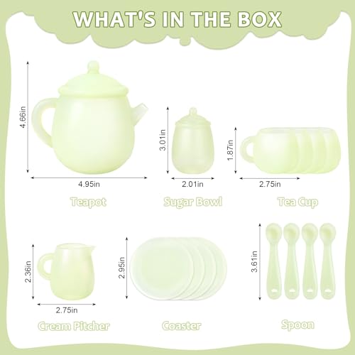 Image of MCGMITT Tea Party Set for Toddler 3-5, 15PCS Silicone Tea Set Kids Tea Set, Includes Teapot, 4 Tea Cups and Coasters, Creamer, Sugar Bowl, 4 Spoons, Kitchen Pretend Play for Little Girls Boys Age 3-6