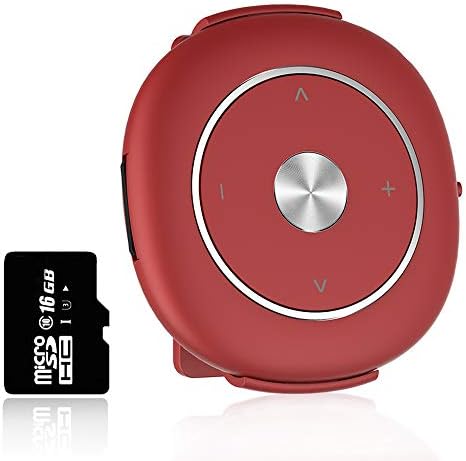 MP3 Player with Removable Clip, Lossless MP3 Music Player with a 16GB Micro Sd Card - Supports Up to 128GB, Clip MP3 Player for Running with Shuffle (No Internal Memory),Red