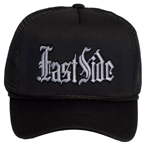White East Side Trucker Hat – Old English Snapback Vintage Streetwear Cap Hat for Men & Women, Black