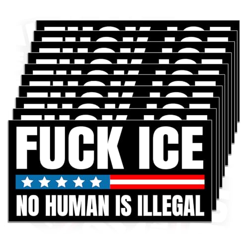 (10Pcs-7.5x3.75in) F.uck ICE No Human is Illegal Bumper Sticker Abolish ICE American Flag Trending Quotes Waterproof Vinyl Sticker Car Decals for Fridges Trucks Cars