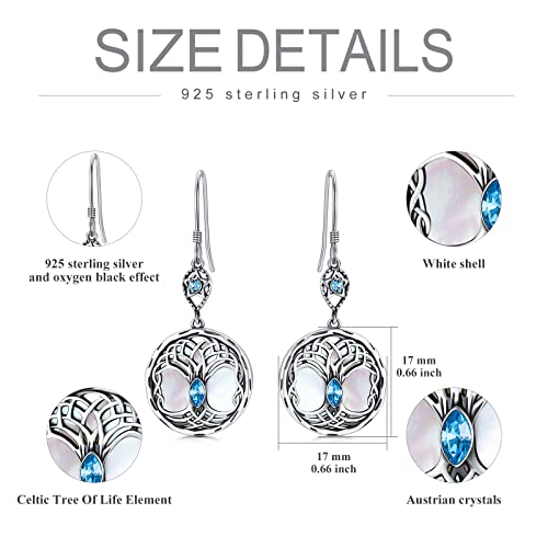Celtic Tree of Life Earrings Sterling Silver Family Tree Dangle Drop Earrings with Birthstone Crystals, Birthday Jewelry Gifts for Women Her4