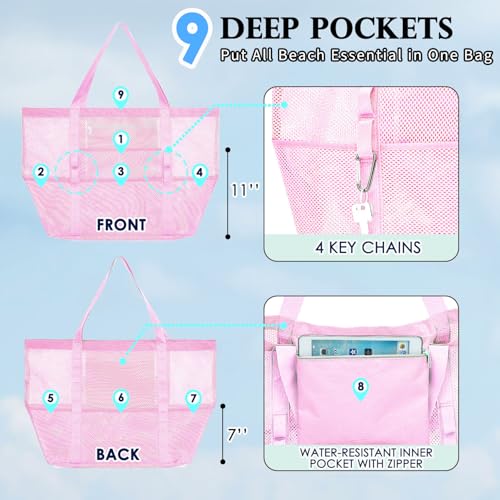 Image of Fammart Mesh Beach Bag for Women, Large Beach Toy Pool Bag with Zipper Pocket, SandProof Cruise Essentials 2026 Family Travel