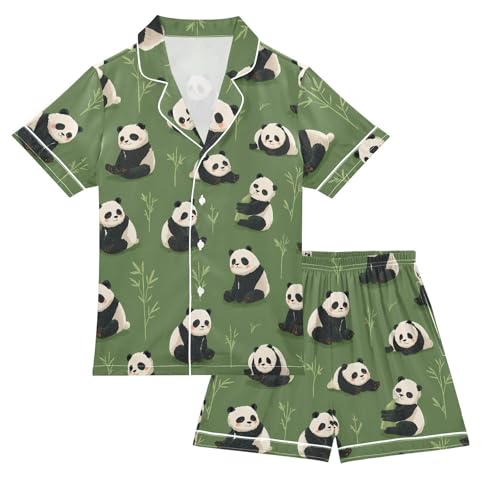 Panda Leaf Green Pajamas Set Soft Pjs Sets 2 Piece Short Sleeve Sleepwear Casual Loungewear