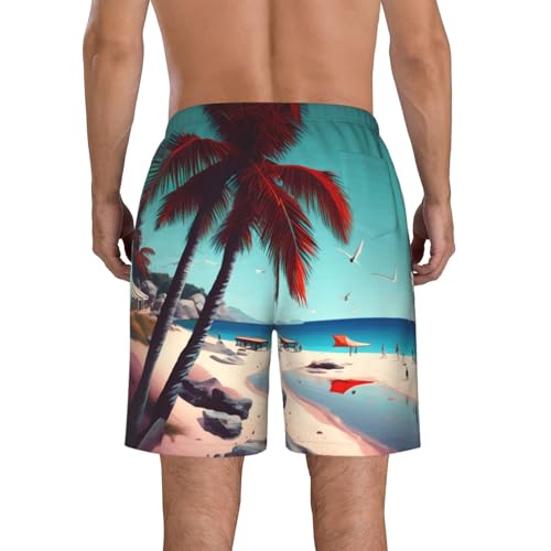 Beach Scenery Print Mens Casual Shorts Drawstring Summer Beach Stretch Shorts Novelty Swimtrunks3
