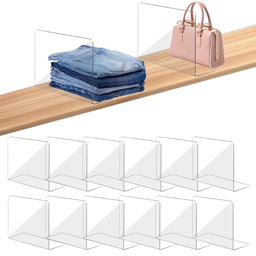 OKPOW Shelf Dividers for Closet Organization – Keep Sweaters & Purses Upright, Clear Acrylic Separators for Most Wood Shelves & Pantry, Damage-Free, Sturdy & Tall (10" x 12", 12 Pack) by OKPOW - Used condition - US$35.83