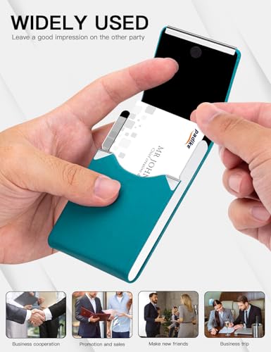 Image of Padike Professional Business Card Holder PU Leather Business Card Case Name Card Holder Slim Metal Pocket Card Holder with Magnetic Shut (Y-Blue green)
