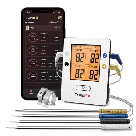 ThermoPro TP25 650FT Wireless Meat Thermometer with 4 Probes, Bluetooth Meat Thermometer for Cooking, BBQ Oven Food Smoker Thermometer Rechargeable