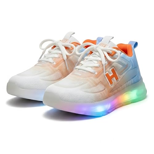 HOOH Kids LED Light Up Sneakers Breathable Comfortable Fashion Sports Shoes for 12 Months to 12 Years (Orange, UK Footwear Size System, Little Kid, Numeric, Medium, 12)