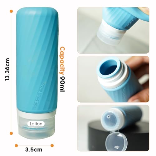 Laxen 5 Pack Travel Bottles for Toiletries with Labels, 100ML Silicone Travel Bottles Set with Clear Zipper Toiletry Bag, Leakproof Refillable Squeeze Travel Size Containers for Shampoo Conditioner - Image 4