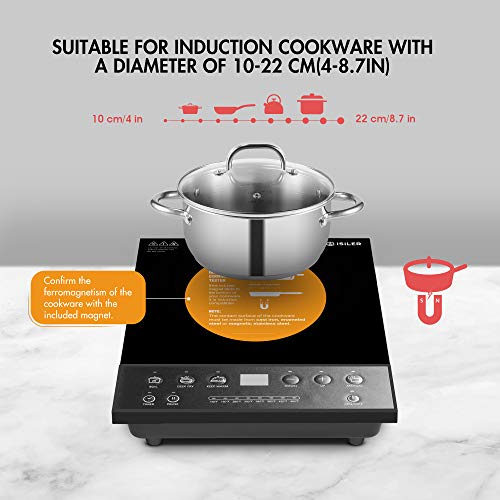 Electric Induction Cooktop, iSiLER 1600W Portable Induction Cooker Cooktop, Countertop Burner Suitable for Cast Iron, Stainless Steel Cookware