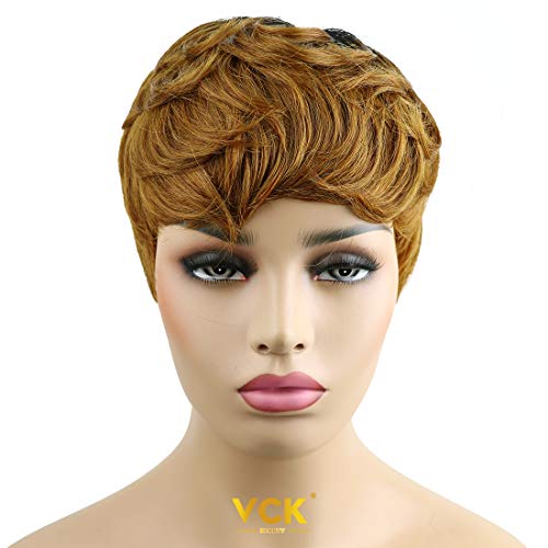 Short Ombre Human Hair Wigs Black to Orange Brown Layered Wavy Wigs Short Pixie Cut Wigs for Black Women T1B/30 Color