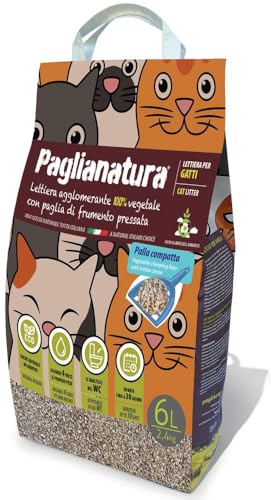 Paglianatura - Lettiere per Gatti Naturale Agglomerante - 2,4 KG (6 LT) - Alta Assorbenza, Controllo degli Odori, Eco-Friendly