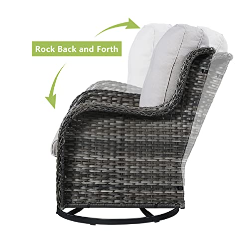 Hummuh 5 Piece Outdoor Patio Furniture Set Wicker Conversation Bistro Set Swivel Rocking Chairs With Side Table And Ottomans For Backyard, Porch, Balcony #TOP2