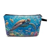 MoCaliduccious Oceanic Print Makeup Bag Turtle Tropical Fish Print Cosmetic Pouch Joyful Birthday Beach Vacations​​ Summer Gift for Sea Lovers Friends​​