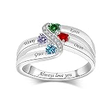 BAUMA AUTO Personalized Birthstone Ring for Mother Custom Family Ring Engraved Birthstone Grandma Ri