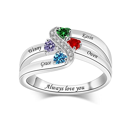 Bauma Auto Personalized Birthstone Ring For Mother Custom Family Ring Engraved Birthstone Grandma Ring Jewelry Gift For Mothers Day Christmas Thanksgiving Anniversary (4 Stones(Style 3)) #TOP17
