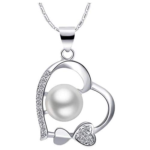 Collar conjunto de plata de ley 925 oro blanco de 18 quilates con colgante de perla y corazón
