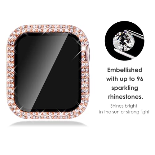 NewWays 2 Pack Compatible with Apple Watch Case 40mm Built-in Screen Protector,Women Diamond Bling Cases for iWatch Series SE(2025-2020) 6 5 4,RoseGold/Clear - Image 2