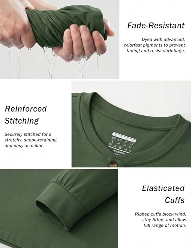 TACVASEN T-Shirts für Herren Henley Langarm Baumwolle Basic mit Knopfleiste