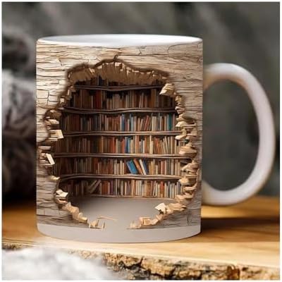 Library Bookshelf Mug Gifts For Book Lovers Women,  Mug Librarian Book Lovers Gifts for Readers Writer Black 15oz
