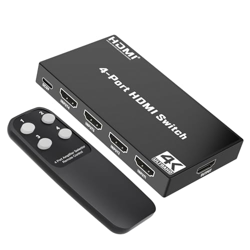 4K HDMI Switch 4 in 1 Out, HDMI Umschalter mit Fernbedienung, Unterst&uuml;tzt Dolby Vision, Kompatibel mit PS5, Xbox, Apple TV, DVD Spieler