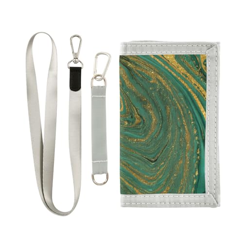 Fluid Goldfoil Luxurious Green Kids Wallet for Boys Girls Trifold Outdoor Sport Wallets for Youth Teen Children Wallet with Zippered Coin Pockets Card Holders Novelty Wallets with Magic Sticker2