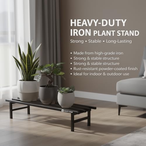 Image of Mighty Home Iron Plant Stand Set of 2, Black, Durable Metal Rack for Indoor & Outdoor Decor, Heavy Duty Construction, Rust-Resistant Finish, Space-Saving Plant Holder for Home, Balcony & Garden
