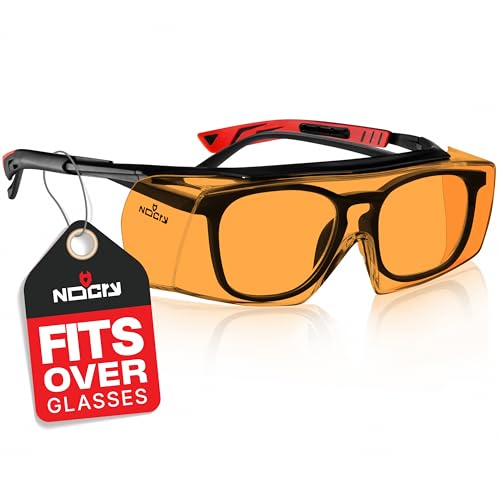 NoCry Gafas de seguridad con bloqueo de luz azul sobre anteojos con protección UV 100 %, protección de luz UV con lentes antivaho y antiarañazos; certificado ANSI Z87.1, patillas ajustables con punta