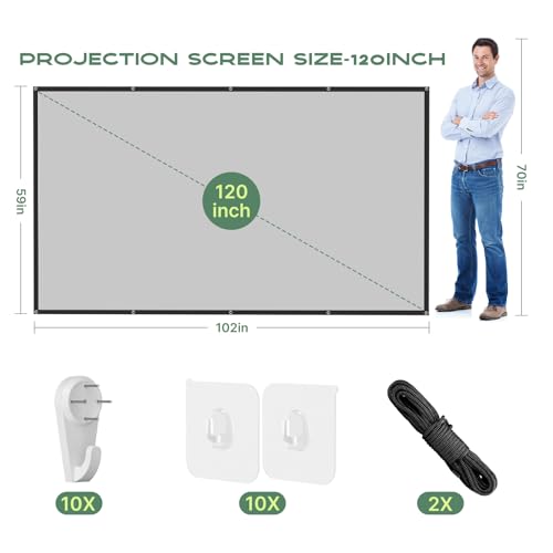 Image of Projection Screen, 4K Movie Projector Screen 16:9 HD Foldable Anti-Crease Portable Projector, Movies Screen for Home Theater Outdoor Indoor Support Double Sided Projection (120in pro)