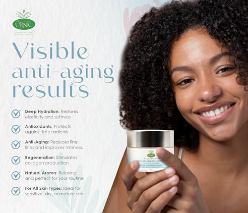 ornic Organic Anti-Aging Moisturizer - Hydrating & Rejuvenating Facial Cream for Dry Sensitive Skin - Vegan, Cruelty-Free, Natural Skincare - Nourishes, Firms & Reduces Wrinkles 50Ml