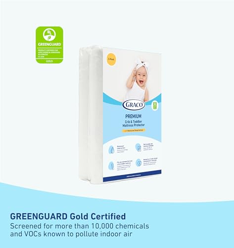 Graco Premium Waterproof Crib and Toddler Mattress Protector (2 Pack) – GREENGUARD Gold Certified, Machine-Washable & Dryer-Friendly, Waterproof Sleep Surface, Fits Crib & Mattress