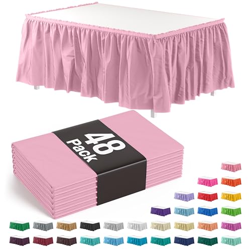 Exquisite pink 14 ft table skirts with adhesive strip (48-pack)