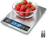 BakFee Báscula digital de cocina de 15 kg con acero inoxidable y vidrio templado, preparación de