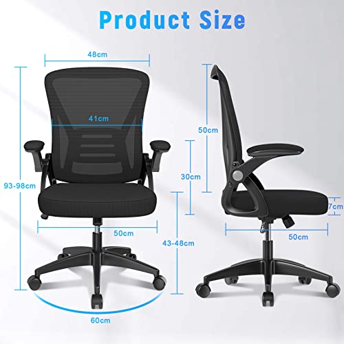 naspaluro Bürostuhl mit Verstellbaren Armlehnen, Ergonomischer Schreibtischstuhl mit Netzbespannung, Lordosenstütze, Höhenverstellbarer, Gepolstertem Sitzkissen, 360° Drehstuhl, Schwarz