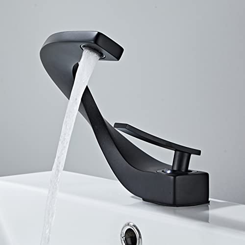 YAGJIA Wasserhahn Bad Schwarz, Waschtischarmatur Hochdruck, Armatur Waschbecken Messing, Badarmatur Einhandmischer Mischbatterie Modern Elegant für Badezimmer