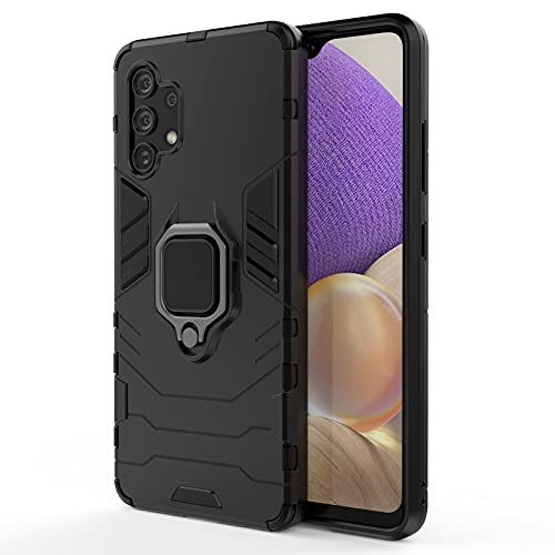 Image of WOW IMAGINE Tough Armor Bumper Back Case Cover for Samsung Galaxy M32 5G 2021 | Ring Holder & Kickstand in-Built | Excellent 360 Degree Protection (Carbon Black)