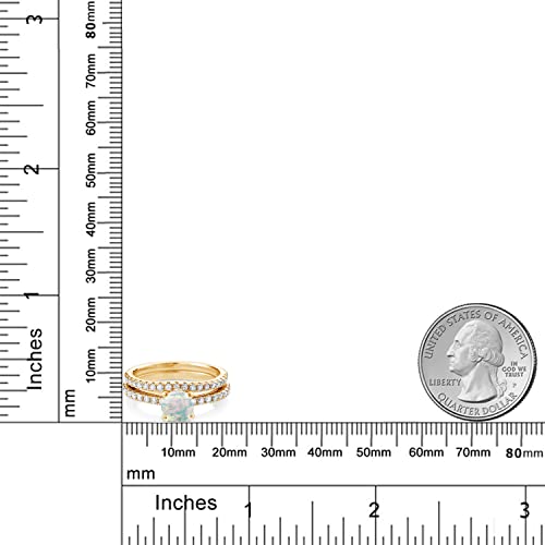 Gem Stone King 18K Yellow Gold Plated Silver Gemstone Birthstone and White Moissanite Wedding Engagement Band Bridal Set Ring for Women | Round 6MM and 1.3MM | Available in Size 5-93