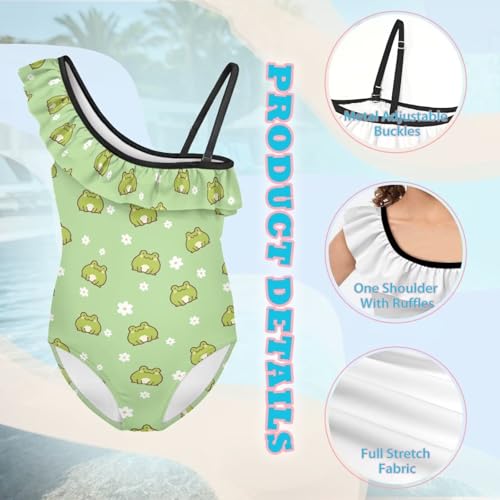Image of Girls One Piece Swimsuit Ruffled Halter Bathing Suit with Adjustable Strap Beach Sport Swimwear for 3-14 Years