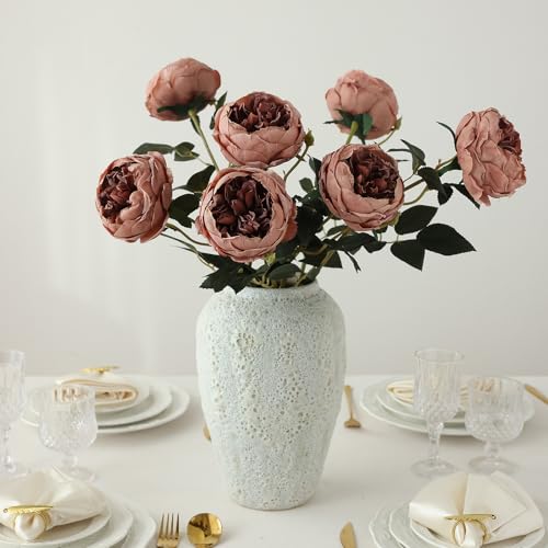 Image of mizii 6Pcs Burnt Pink Artificial Roses Flowers Fake Silk Roses Flower with Long Stem for Wedding Decorations Table Centerpieces Flower Arrangement Home Decor (Burnt Pink)