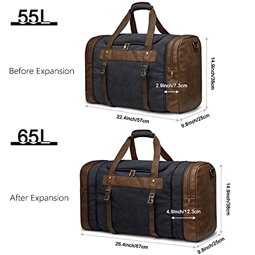 S-ZONE 65L Canvas Duffle Bag Travel Overnight Carry on Weekender Duffel with Shoes Compartment for Men Women