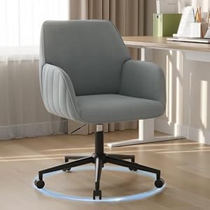 BERYTH Schreibtischstuhl Bürostuhl Homeoffice bis 136kg Drehstuhl Samt Schminkstuhl mit Armlehnen Rollen Ergonomisch Bequem Frauen Mädchen Vanity Chair Höhenverstellbar Schlafzimmer Heimbüro Grau