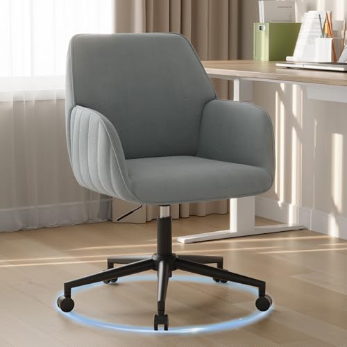 BERYTH Schreibtischstuhl Bürostuhl Homeoffice bis 136kg Drehstuhl Samt Schminkstuhl mit Armlehnen Rollen Ergonomisch Bequem Frauen Mädchen Vanity Chair Höhenverstellbar Schlafzimmer Heimbüro Grau