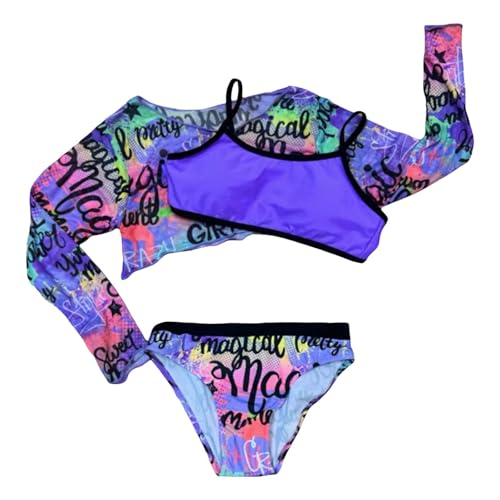 Generisch Traje de baño para niña Conjunto de bikini para niños de verano de 3 piezas para niños pequeños y bebés con estampado de hojas verdes, traje de baño de bikini, braguitas, juego de baño de
