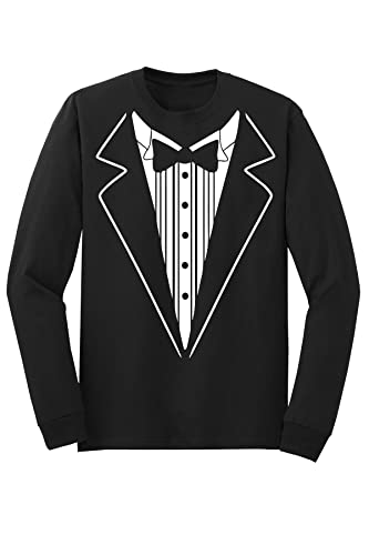 P&B Tuxedo White Funny Long Sleeve Shirt, L, Black