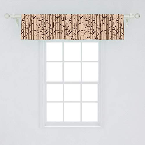 Lunarable Bamboo Window Valance, Fresh Eastern Garden Foliage Eco Summer Season In Japan Theme, Curtain Valance For Kitchen Bedroom Decor With Rod Pocket, 54" X 12", Dark Brown #TOP1