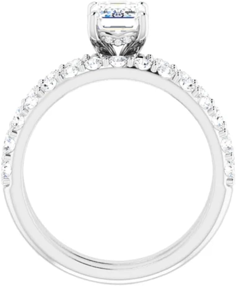10K Solid White Gold Handmade Engagement Ring 1.50 CT Emerald Cut Moissanite Diamond Solitaire Wedding/Bridal Ring Set for Women, Lovely Ring Gift for Her