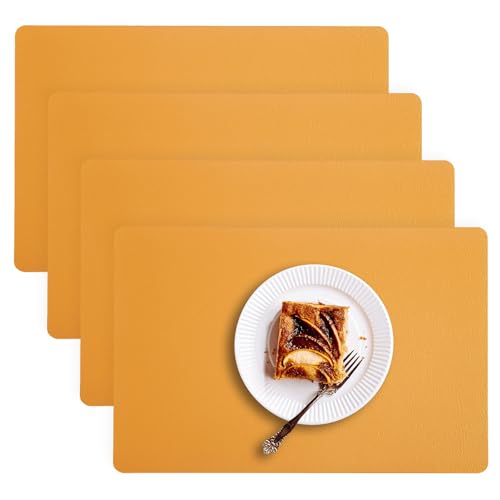 Image of Table Mat Placemats Set of 4 - Washable Waterproof Non Slip Dinner Wipeable Heat Resistant for Dining Outside Garden Tablemats Orange