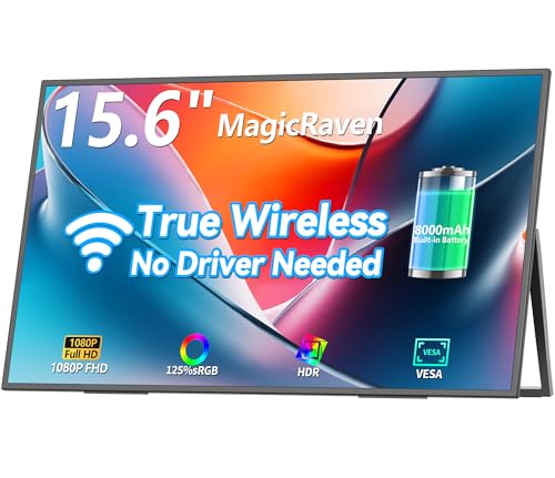 MAGICRAVEN Wireless Portable Monitor for Laptop, 15.6" Portable Monitor with Battery-1080P FHD Second Screen for Home & Office, AirPlay & Miracast Casting, No Cables or Drivers Needed