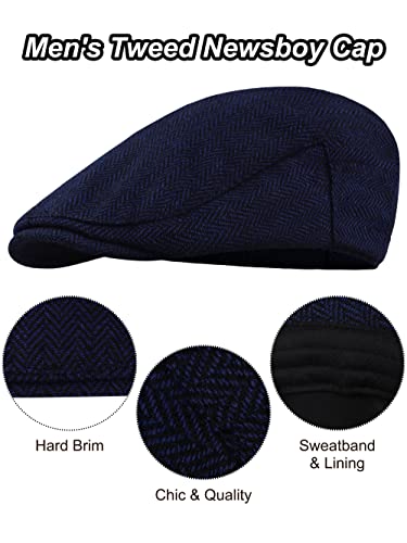 KUTTOR 4 Pieces Men\'s Herringbone Flat Newsboy Hat Classic Newsboy Cap Trendy Flat Cap for Outdoor Daily Use